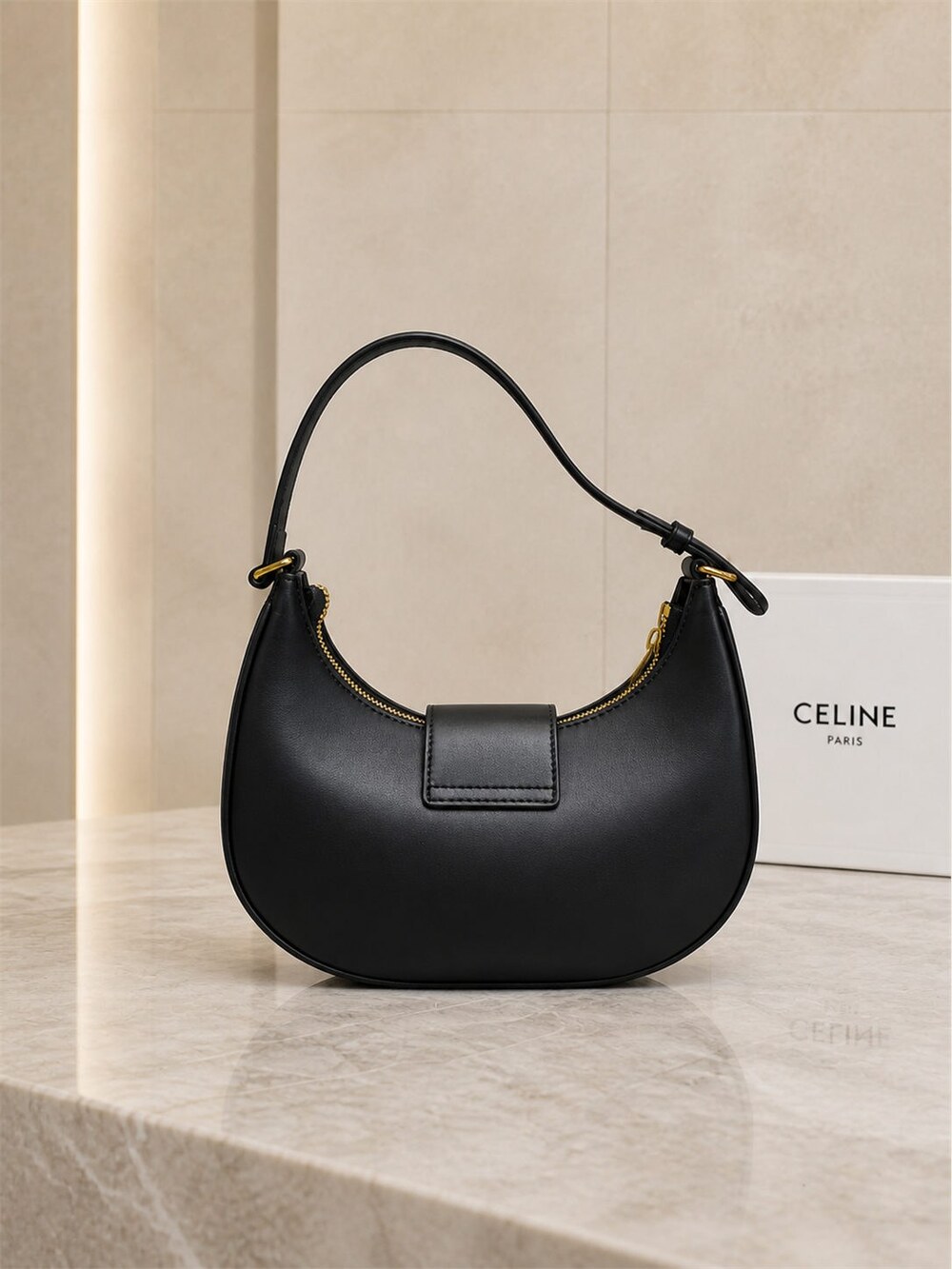 Celine Ava Triomphe Medium Black Leather Shoulder Bag - Picture 2 of 9